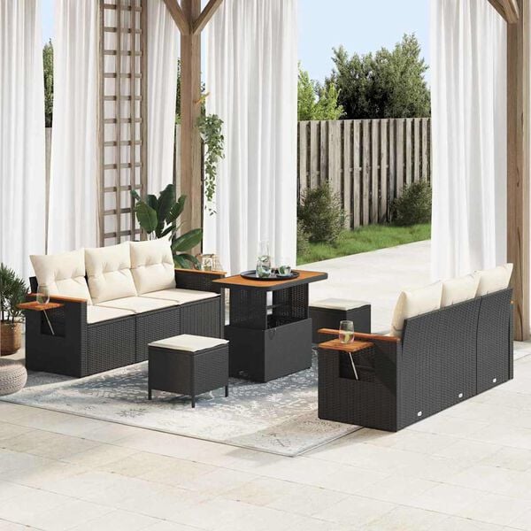 vidaXL Gartensofa-set mit Kissen 11 pcs Schwarz und Creme Poly-Rattan