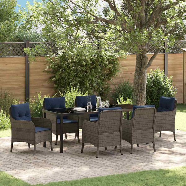 vidaXL Garten Essgruppe mit Kissen 7 pcs Grau Poly-Rattan