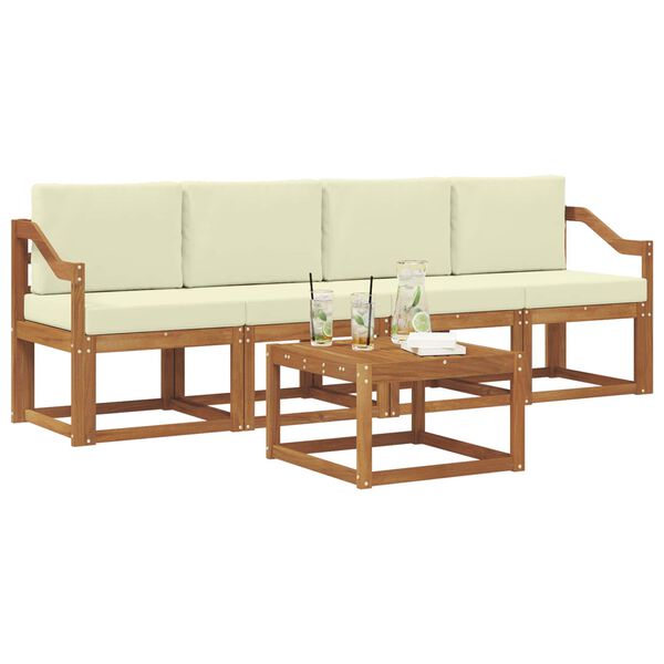 vidaXL Outdoor-Sofagarnitur mit Kissen 5 pcs Natur und Creme