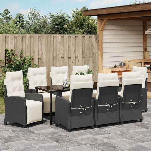 vidaXL Garten Essgruppe mit Kissen 9 pcs Schwarz Poly-Rattan