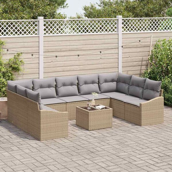 vidaXL Gartensofa-set mit Kissen 9 pcs Beige und Hellgrau Poly-Rattan