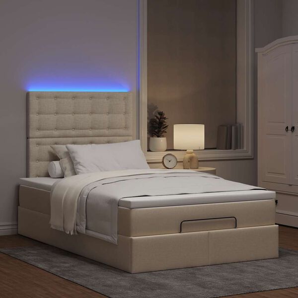 vidaXL Ottoman-Bett mit Matratze & LEDs Creme 120x200 cm Stoff