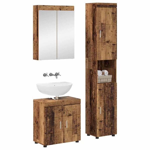 vidaXL Badezimmerm&ouml;bel-Set mit Regal TULUM Altholz Holzwerkstoff