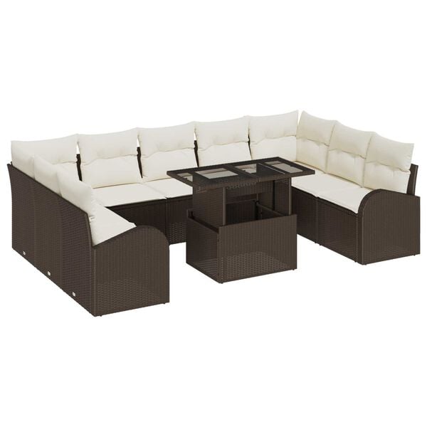 vidaXL Gartensofa-set mit Kissen mit Speicher 10 pcs Braun Poly Rattan