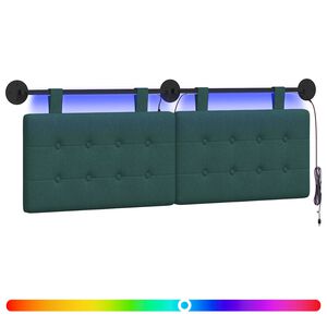 vidaXL H&auml;ngendes Kopfteil Mit LED Licht Dunkelgr&uuml;n Stoff
