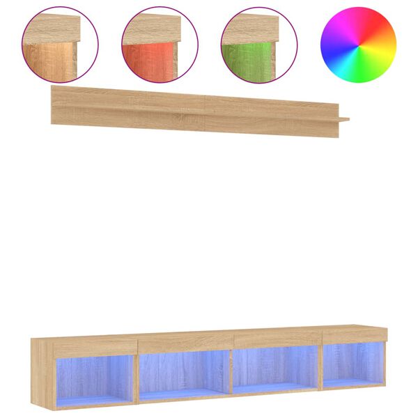 vidaXL 5-tlg. Wohnwand mit LED-Beleuchtung Sonoma-Eiche Holzwerkstoff