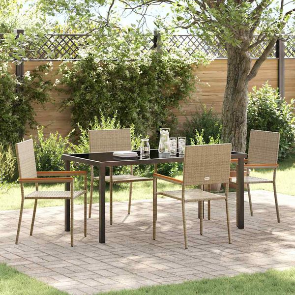 vidaXL Garten Essgruppe mit Kissen 5 pcs Beige Poly-Rattan