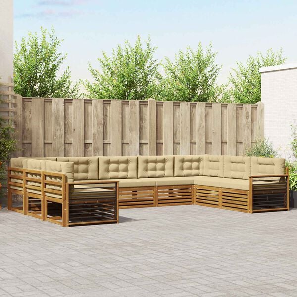 vidaXL Outdoor-Sofagarnitur 9 pcs Natur und Beige Massivholz Akazie