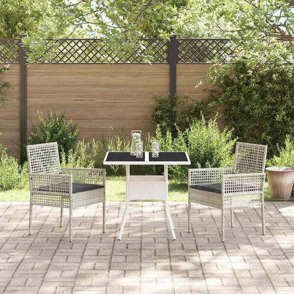 vidaXL Garten Essgruppe 3 pcs Grau Poly Rattan