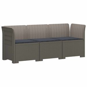 vidaXL 3-Sitzer Garten Sofa mit Kissen Rattan-Look PP Hellgrau