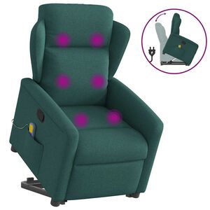 vidaXL Massagesessel mit Aufstehhilfe Dunkelgr&uuml;n Stoff