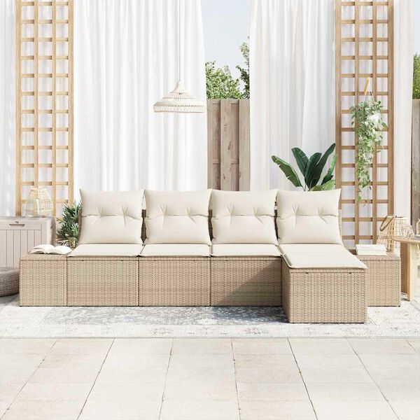 vidaXL Garten-Sofa-Set mit Kissen 5 pcs Beige Poly-Rattan