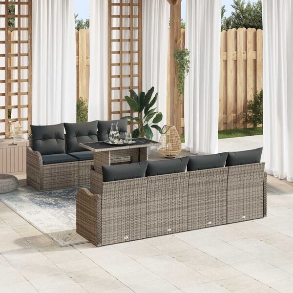 vidaXL Gartensofa-set mit Kissen 8 pcs Grau Poly-Rattan