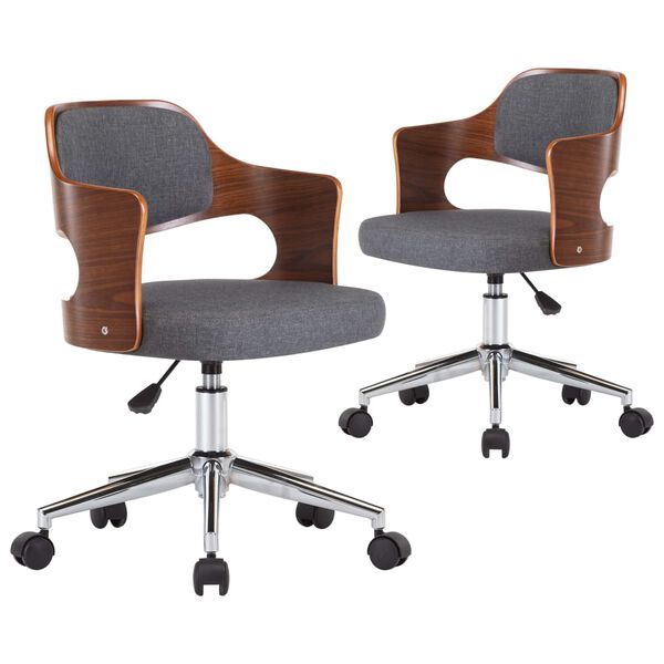 vidaXL Esszimmerstühle 2 Stk. Drehbar Grau Bugholz und Stoff