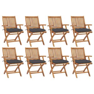 vidaXL Klappst&uuml;hle mit Kissen, 8-teilig, Massivholz Teakholz