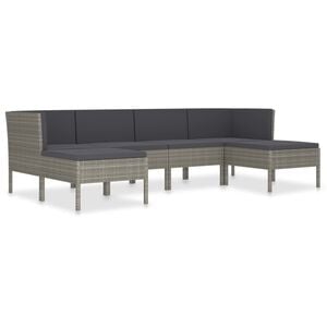 vidaXL 6-tlg. Garten-Lounge-Set mit Auflagen Poly Rattan Grau