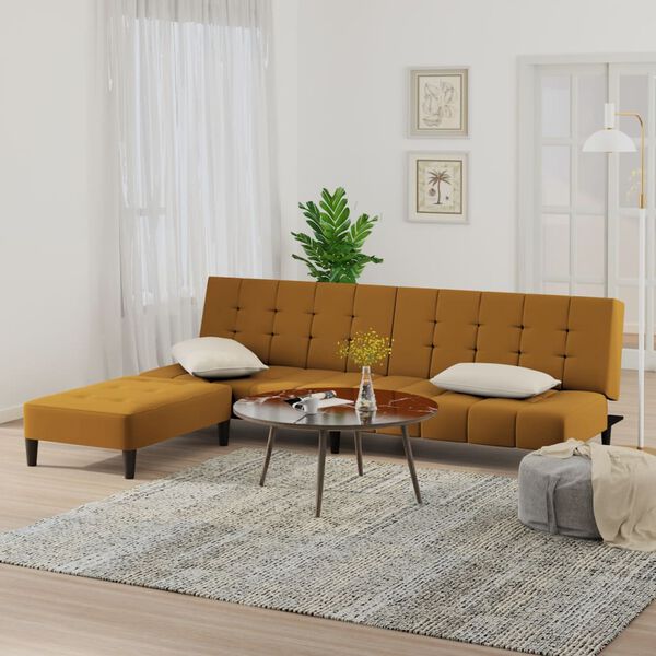 vidaXL Schlafsofa 2-Sitzer mit Hocker Braun Samt