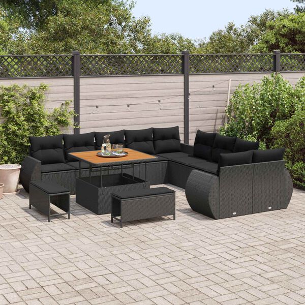 vidaXL Garten-Sofa-Set mit Kissen mit Speicher 13 pcs Schwarz