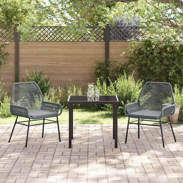vidaXL Garten Essgruppe mit Kissen 3 pcs Grau Poly-Rattan