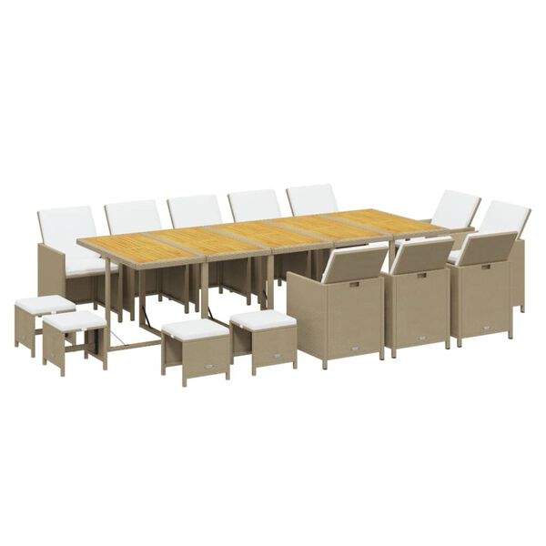 vidaXL 15-tlg. Garten-Essgruppe mit Kissen Poly Rattan Beige
