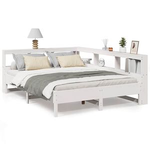 vidaXL Massivholzbett mit Regal ohne Matratze Wei&szlig; 140x190 cm Kiefer