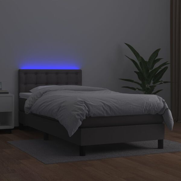 vidaXL Boxspringbett mit Matratze & LED Grau 100x200 cm Kunstleder