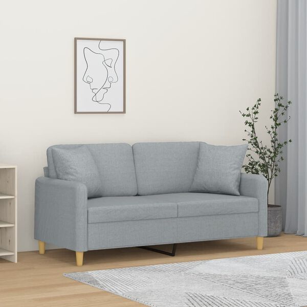 vidaXL 2-Sitzer-Sofa mit Zierkissen Hellgrau 140 cm Stoff