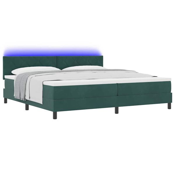 vidaXL LED Boxspringbett mit Matratze Dunkelgr&uuml;n 200 x 200 cm Samt