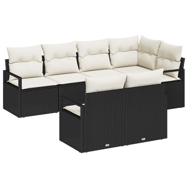 vidaXL Gartensofa-set mit Kissen 7 pcs Schwarz und Wei&szlig; Poly-Rattan