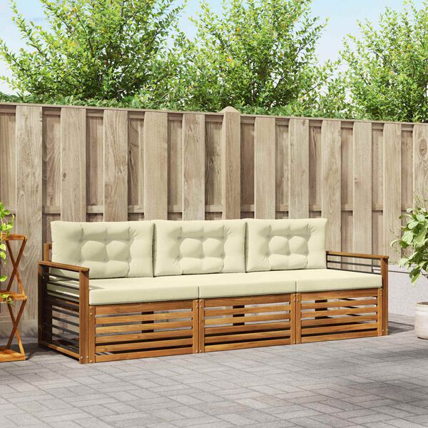 vidaXL Outdoor-Sofagarnitur mit Kissen 3 pcs Natur und Creme
