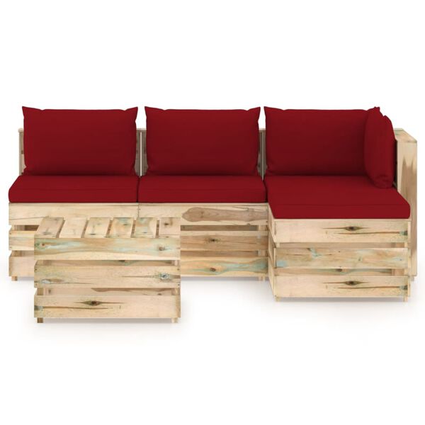 vidaXL 5-tlg. Garten-Lounge-Set mit Kissen Gr&uuml;n Impr&auml;gniertes Holz