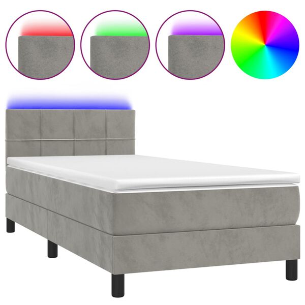 vidaXL Boxspringbett mit Matratze & LED Hellgrau 90x200 cm Samt