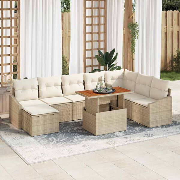 vidaXL Garten Essgruppe mit Kissen 9 pcs Beige und Creme