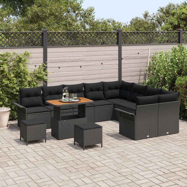 vidaXL Gartensofa-set mit Kissen 12 pcs Schwarz Poly-Rattan