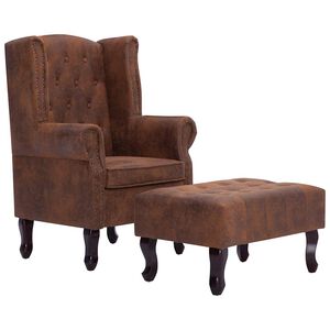 vidaXL Chesterfield-Sessel und Fu&szlig;hocker Braun Wildleder-Optik
