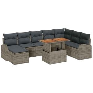 vidaXL Garten-Sofa-Set mit Speicher 9 pcs Grau Poly Rattan