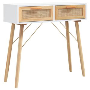 vidaXL Konsolentisch Wei&szlig; 80x30x75 cm Massivholz Kiefer Natur-Rattan