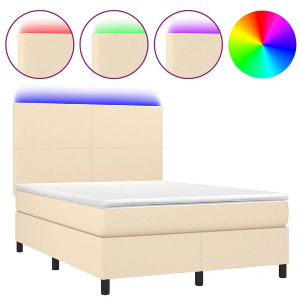 vidaXL Boxspringbett mit Matratze & LED Creme 140x200 cm Stoff