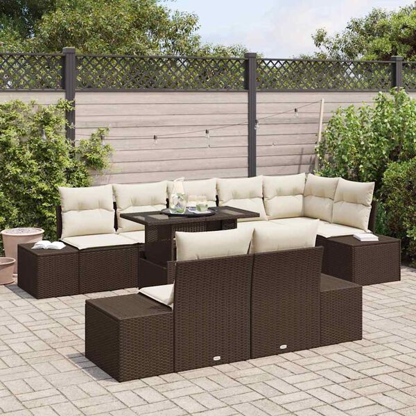 vidaXL Gartensofa-set mit Kissen 9 pcs Braun und Creme Poly-Rattan