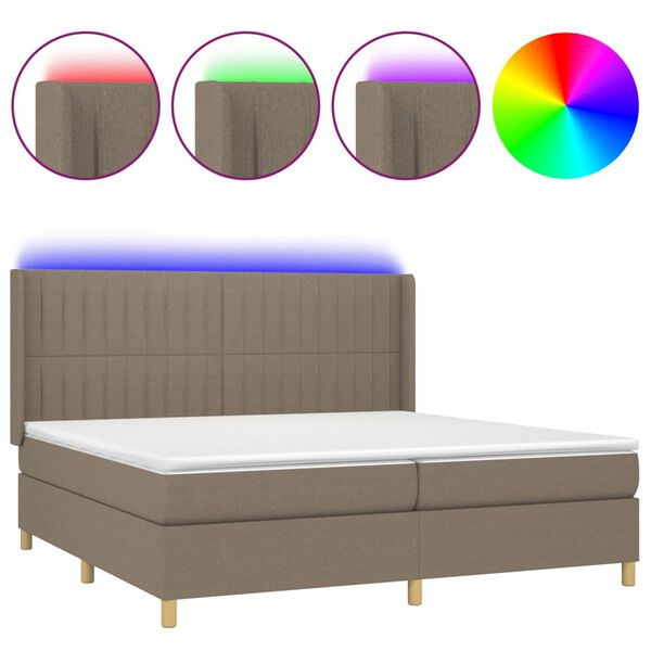 vidaXL Boxspringbett mit Matratze & LED Taupe 200x200 cm Stoff