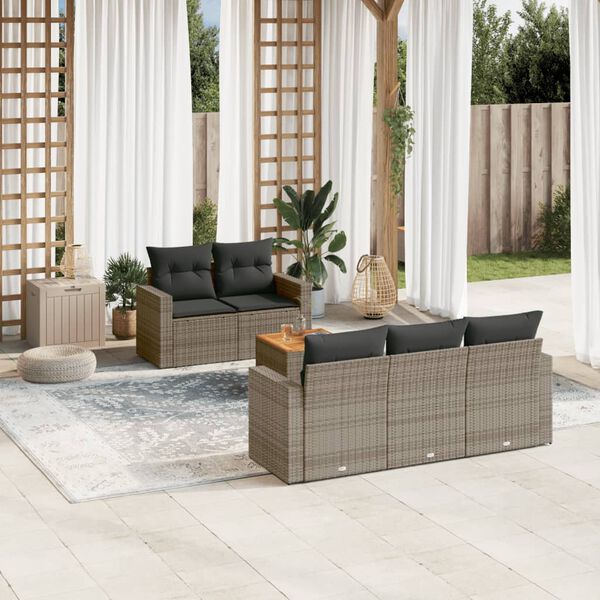 vidaXL 6-tlg. Garten-Sofagarnitur mit Kissen Grau Poly Rattan