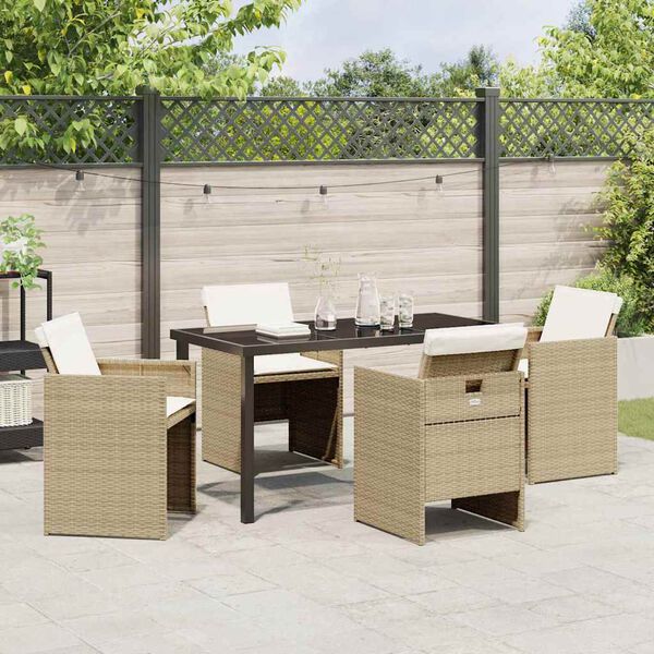 vidaXL Garten Essgruppe mit Kissen 5 pcs Beige Poly-Rattan