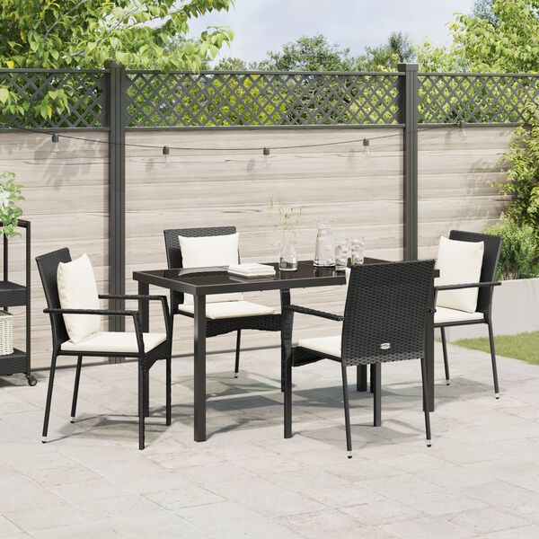 vidaXL Garten Essgruppe mit Kissen 5 pcs Schwarz Poly-Rattan
