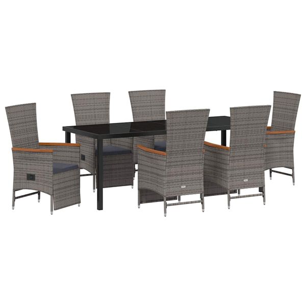 vidaXL Garten Essgruppe mit Kissen 7 pcs Grau Poly-Rattan