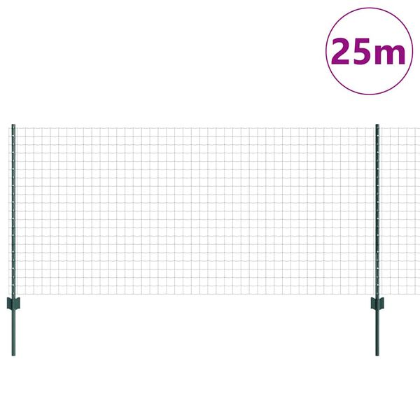 vidaXL Zaun mit Pfosten Gr&uuml;n 1 x 25 m Stahl und PVC