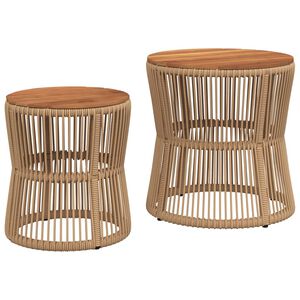 vidaXL Garten-Beistelltische 2 Stk. mit Holzplatte Beige Poly Rattan