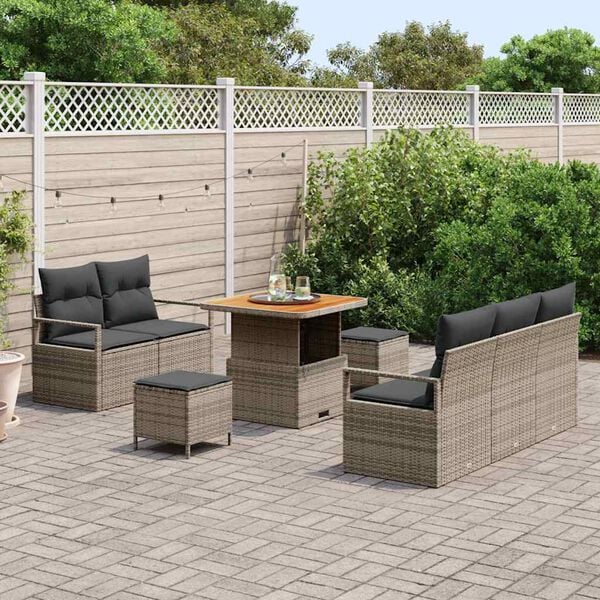vidaXL Gartensofa-set mit Kissen 8 pcs Grau Poly-Rattan