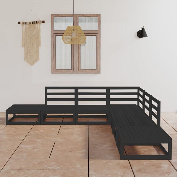 vidaXL 7-tlg. Garten-Lounge-Set Schwarz Massivholz Kiefer