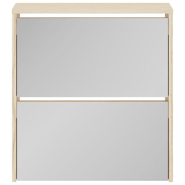 vidaXL Schuhschrank mit 2 F&auml;chern Spiegel Eiche-Optik 63x17x67 cm