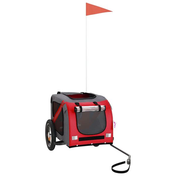 vidaXL Fahrradanhänger Hunde Rot und Grau Oxford-Gewebe und Eisen